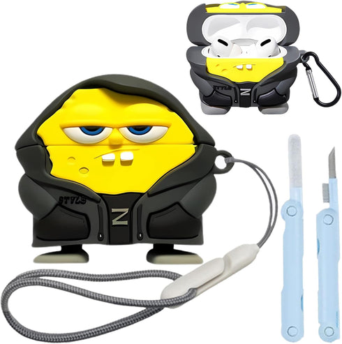 Cute Cartoon 3D Silicone Case AirPods Pro 2nd/1st Generation case with Keychain and Lanyard Cleaner kit Characters Design for Kids Boys Girls (Yel...