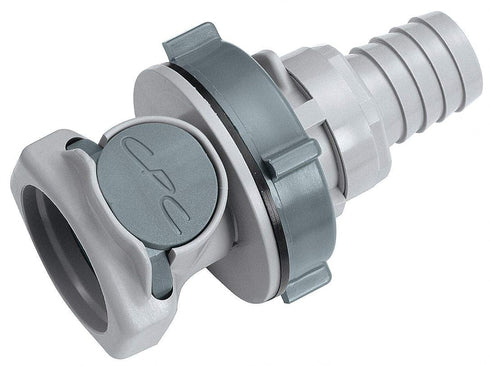 CPC (Colder) HFCD16812 Valved Bulkhead Panel Mount Hose Barb, PP, 3/8" Flow Size, 1/2" ID...