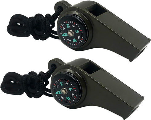 2 Pack Emergency Survival Whistle, 3-in-1 Emergency Whistles with Compass and Thermometer, Loud Safety Whistle with Lanyard for Outdoor Hiking...