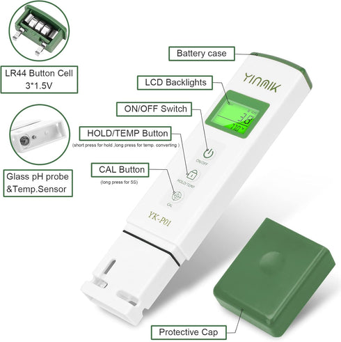 2nd Generation pH TDS Tester Combo with Horizontal Display Digital pH Meter Professional PPM Meter for Hydroponics Swimming Pool Aquarium Househol...
