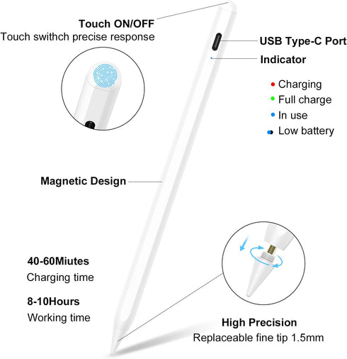 Stylus Pen for iPad with Palm Rejection, Oblique Painting and Magnetic Attraction Design, Pencil for iPad with Dual Touch Function, Pencil Compati...