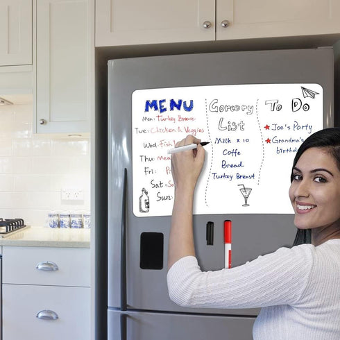 Magnetic Dry Erase Board Fridge White Board Sheet 20x13", Flexible Refrigerator Magnets Whiteboard Planner for Home Kitchen, 2 Markers and Eraser...