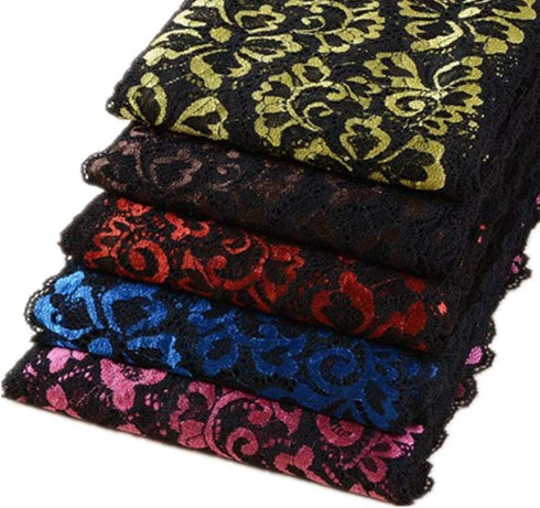 5 Yards Metallic Floral Lace Ribbon Stretch Tulle Lace Trim Elastic Nigerian African Fabric Width 7 Inch for DIY Craft Jewelry Making Clothes Acce...