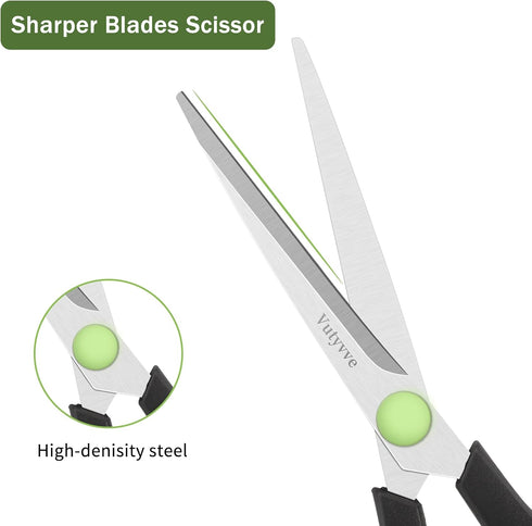 Scissors, Stainless Steel Blades Soft Grip for Home, School, Office, Black and Green, 6 inch...