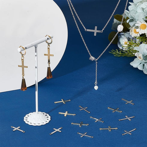 UNICRAFTALE about 60Pcs 2 Colors Stainless Steel Cross Connector Charms Links Easter Theme Crucifix Cross Charms Double Hole Sideways Cross Links ...