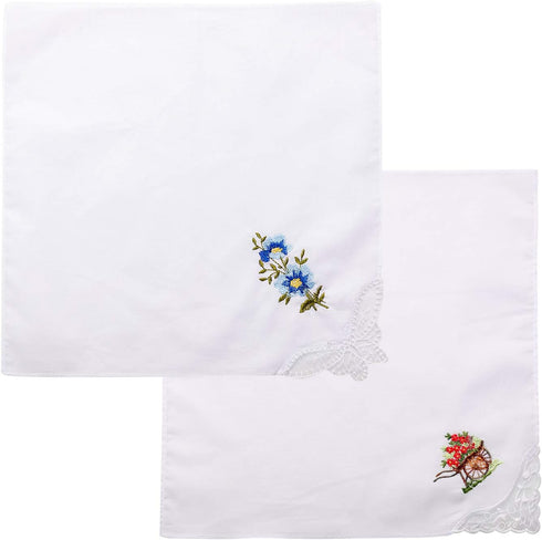 Geyoga 18 Pieces Ladies Cotton Handkerchiefs Flower Embroidered with Lace Colored Embroidered Handkerchiefs for Women...