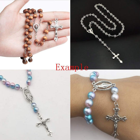 100g (60pcs) Antique Silver Cross Jesus Maria Our Lady Miraculous Centerpiece Crucifix Medal Charms Pendants for Crafting, Jewelry Findings Making...