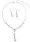 Silver Crystal Rhinestone Small V Flower Branch Shape with Pearl Necklace & Matching Dangle Pearl Hook Earrings Jewelry Set...