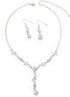 Silver Crystal Rhinestone Small V Flower Branch Shape with Pearl Necklace & Matching Dangle Pearl Hook Earrings Jewelry Set...
