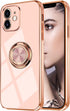 Omorro for Pink iPhone 11 Case for Women Ring Holder, Built-in 360 TPU Rotation Kickstand Rings Cases with Stand Glitter Plating Rose Gold Edge Wo...