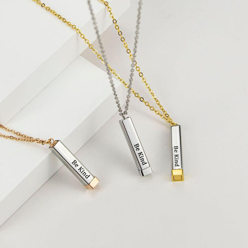 Be Kind Of A B Necklaces For Women, To Best Friends Sorority Sisters Inspirational Square Tubes Pendant With Hidden Message Stainless Steel Band F...