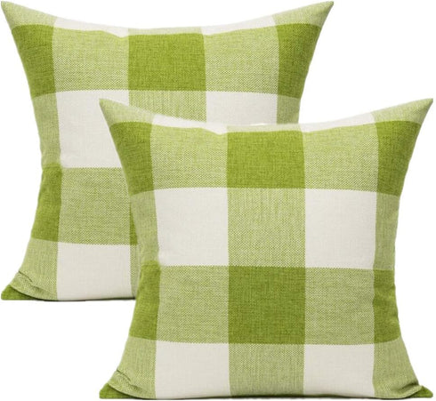 Outdoor Green Throw Pillow Covers 18x18 Set of 2 Buffalo Plaids Check Spring Front Porch Decorative Gingham Cushion Cases Home Decor Farmhouse Rus...