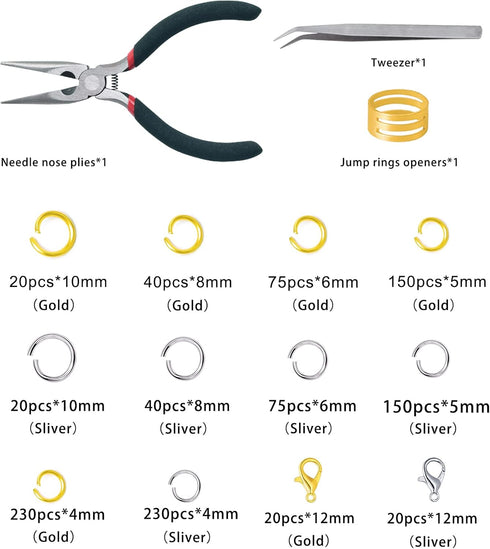 Jump Rings for Jewelry Making Kit, 1200 pcs Open Jump Rings Jewelry Repair Kit for Necklace Bracelet, Lobster Clasps and Closures Repair Supplies ...