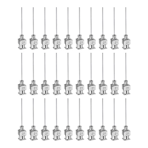 30pcs 21Gauge Stainless Steel Dispensing Needles, 1" All Metal Glue Needle Tube Blunt Tips Luer Lock for Thick Liquids, Ink, Glue, Lab Use...