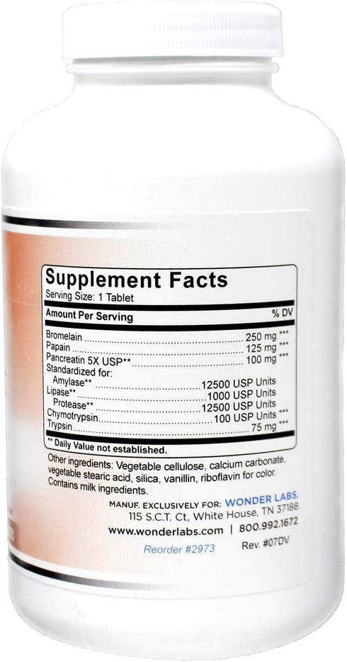 Proteolytic Enzymes | Bromelain Papain Pancreatin Trypsin 550 mg Total with Standardized Amylase, Lipase, and Protease, 300 tablets...