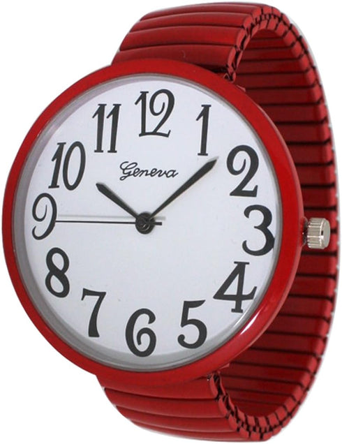 Geneva Super Large Stretch Watch Clear Number Easy Read (Red)...