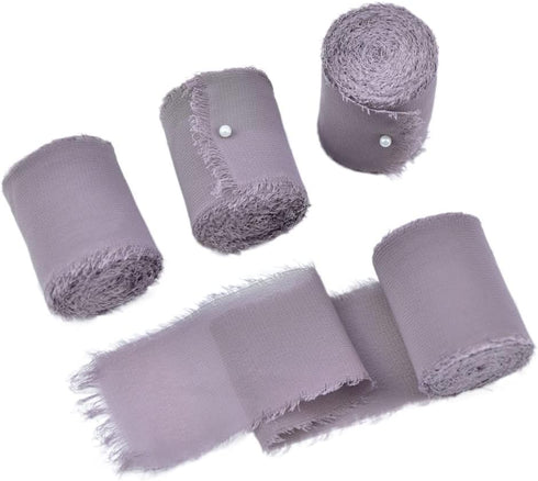 Joanlody Purple 4 Rolls Chiffon Ribbon Handmade Fringe Ribbon 1-3/4" x 6Yd for Wedding Invitations Bridal Bouquets Gifts Wrapping...