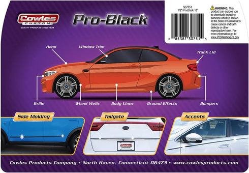 Cowles Custom - Black Finish, 1/2 in by 18 ft, Premium Universal Body Molding for All Vehicles - Easy Install, UV Protected, Long Lasting Flexible...