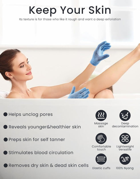 Exfoliating Gloves Skin Body Exfoliator Shower Gloves Bath Mitt Body Scrub Gloves for Dead Skin Removal Exfoliation Mitt- Scrubbing Accessories fo...