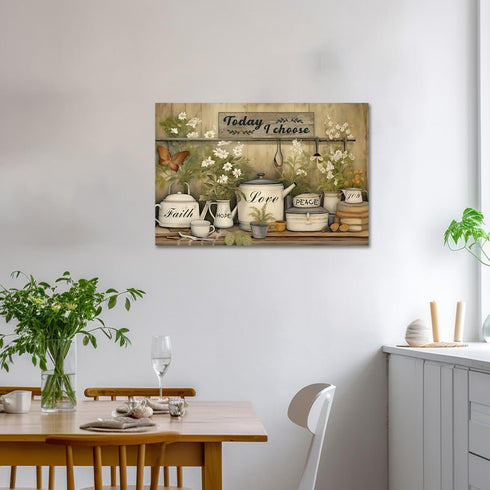 CXHOSTENT Farmhouse Kitchen Wall Art Rustic Flower Canvas Prints Country Tableware Pictures Wall Decor Farm Positive Quotes Painting Gift For Chri...
