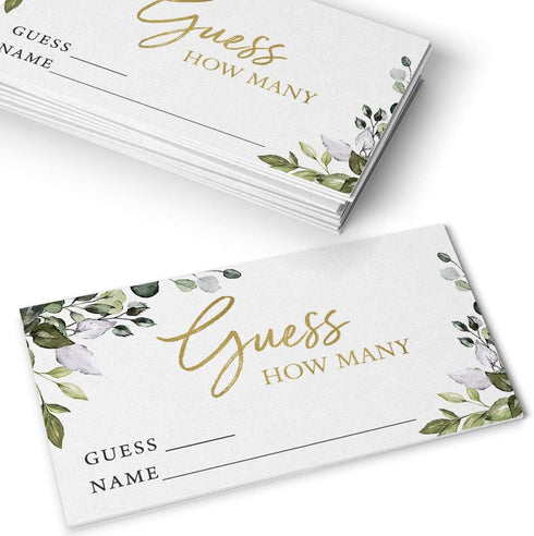 Printed Party Candy Guessing Game, Guess How Many, Greenery, 50 Cards and Sign...