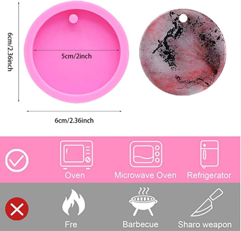 10 Pack Round Keychain Silicone Mold Flat Circle Resin Molds with Hole, Keychain Charms Epoxy Resin Molds Casting Molds for DIY Earrings, Keychain...