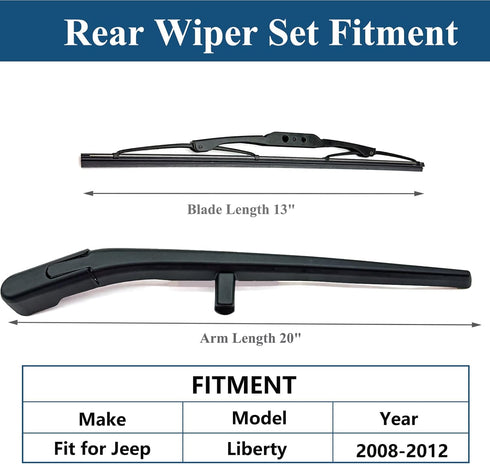 Rear Windshield Wiper Arm with Wiper Blade for Jeep Liberty 2008-2012 SUV Rear Windshield Back Wiper Arm Blade Replacement OEM # 68034341AD, 68034...