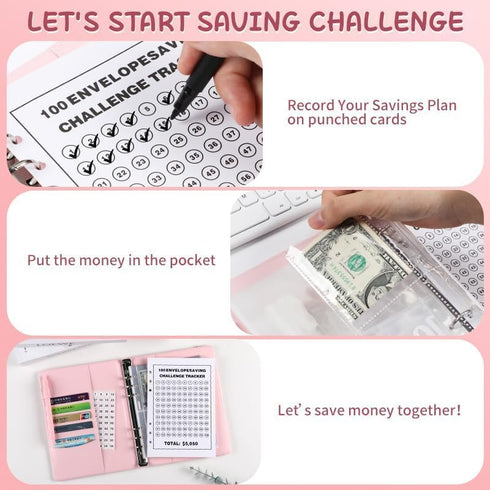 100 Envelopes Money Saving Challenge, Budget Binder Book with Cash Envelopes A5 Money Organizer Planner 2024 Cash Stuffing Binder Wallet Money Sav...