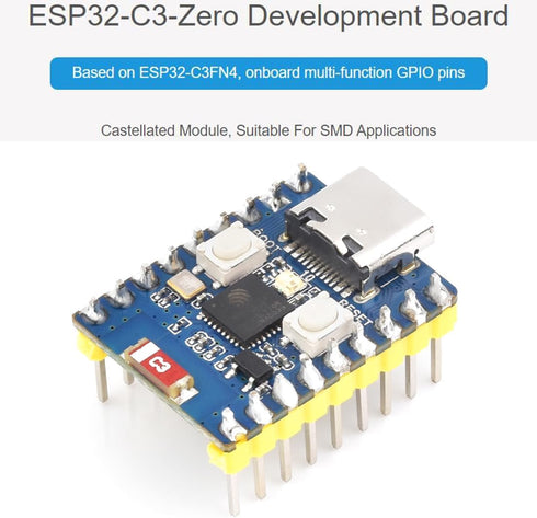 ESP32-C3 Mini Development Board with Pre-Soldered Header, Based on ESP32-C3FN4 Single-Core Processor 160MHz Running Frequency, Support 2.4GHz Wi-F...