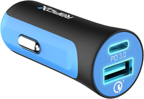 RapidX X2PD 30W USB-C PD Compact & Fast Dual Car Charger iPhone 14/13 / 12/11 / X / 8, Samsung Galaxy S22 S21 S20 S10 Note - Blue...