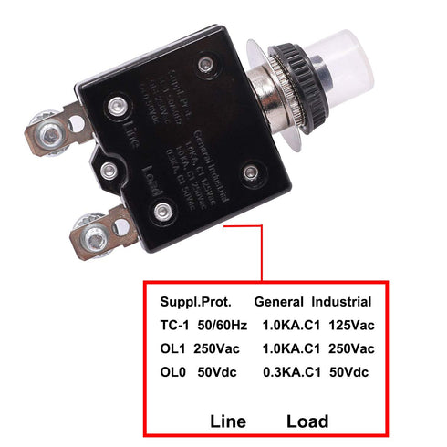 smseace 20Amp Electric Button Breaker 125/250VAC,Thermal Overload Protector L1 Series with Quick Connect Terminals and Waterproof Button Cap L1-ls...