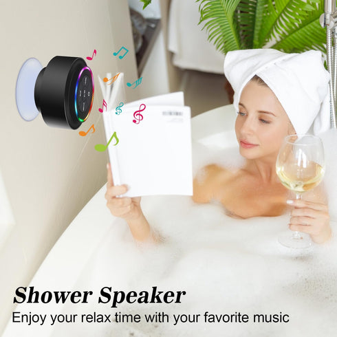 Bluetooth Shower Speaker, Portable Bluetooth Wireless Waterproof Speaker for Pool, Floating IP67 LED Light Bathroom Speaker with Suction Cup, Buil...