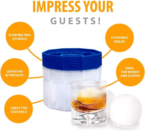 Ice Ball Molds Maker - 2 Pack Sphere Molds - 2.5 inch Round Ice -Slow Melting Ice for Whiskey Bourbon and Cocktails -...