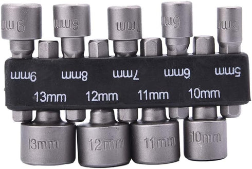 9pcs Nut Driver Drill Bit Set Impact Ready Socket Bit Chuck Adapter 1/4" Hex Shank 5-13mm Metric Socket Strong Sleeve Wrench Screw Power Drill Ada...