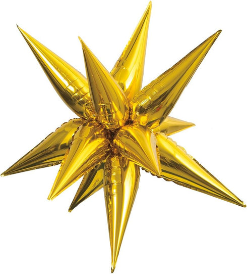 Gold 12-Point Jumbo 3D Star Foil Balloons, 5-Pack - Extra-Large & Durable Party Decoration, Perfect for Any Celebrations...