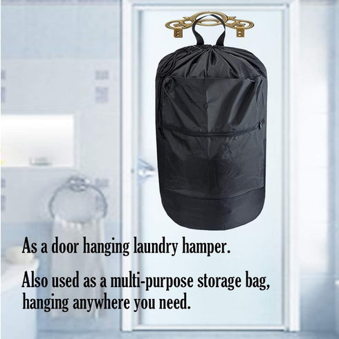 Washable Laundry Bag Backpack with Zipper Pocket, Heavy Duty Clothes Bag, 2 Strong Adjustable Shoulder Straps with Drawstring Closure for Travel, ...