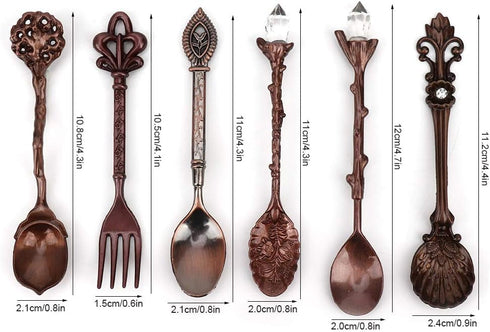 Fdit 6Pcs/Set Vintage Carved Coffee Spoon Teaspoon Retro Zinc Alloy Dessert Coffee Tableware Spoons Cutlery Kitchen(Red Bronze)...