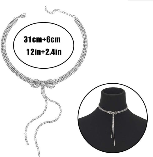 ELABEST Rhinestone Bow Necklace Crystal Bowknot Pendant Choker Dainty Tennis Chain Nightclub Party Jewelry for Women...