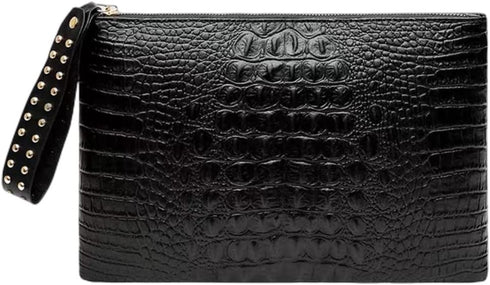 Women Faux Leather Crocodile Envelope Clutch Bag Wristlet Zipper Evening Handbag Wallet Purse...