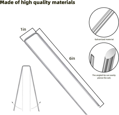 50 Pack Sturdy Garden Landscape Staples, 6 Inch Galvanized Steel Sod Pins Anti-Rust Stakes for Weed Barrier, Christmas Decorations and Landscaping...