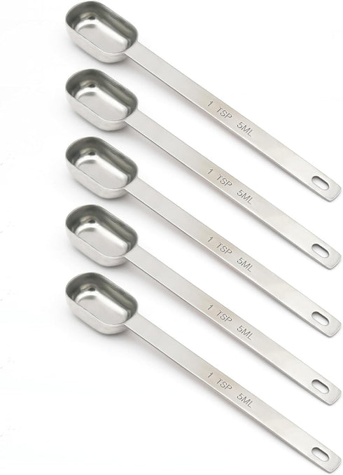 5PCS 1 Teaspoon(1Tsp | 5 mL | 5 cc | 1/3 Tablespoon) Single Measuring Spoon, Stainless Steel Individual Spoons, Long Handle Spoons Only...
