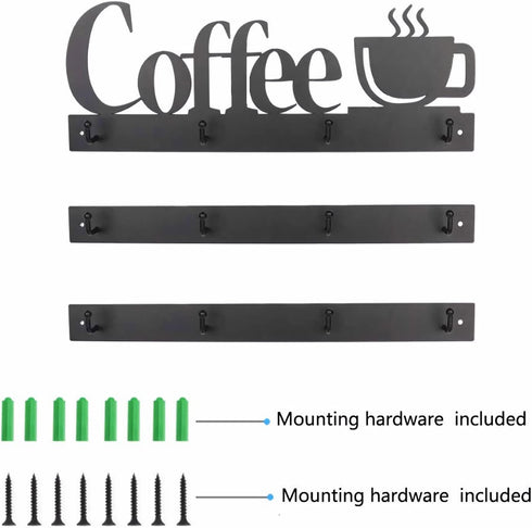 HULISEN Coffee Mug Wall Rack, Coffee Cup Holder Wall Mounted with 12 Heavy Duty Hooks and Metal Coffee Sign, Rustproof Tea Cup Hanger Display Deco...