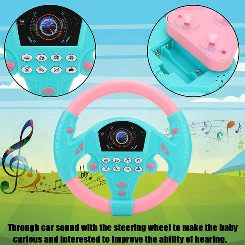 Rosvola Toy Steering Wheel, Steering Wheel Tool, Copilot Steering Wheel Tool, Easy Operation Portable Toddler Girls Boys Children for Kids (Pink B...