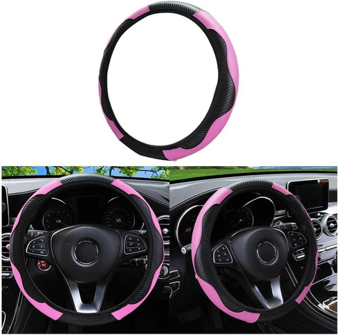 15 Inch Car Steering Wheel Cover, Carbon Fiber Microfiber Leather Elastic Stretch, Anti-Slip Breathable Steering Wheel Protector for Women Men, Ca...