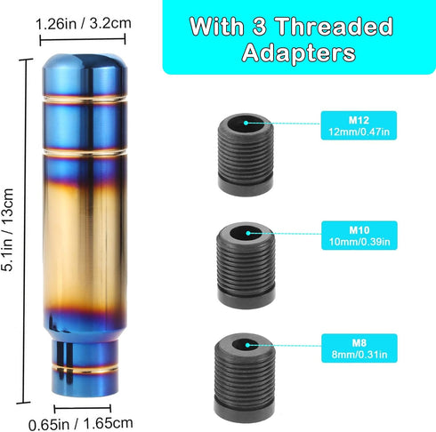 Weighted Manual Shift Knobs Blue, 5 Inch with 3 Threaded Adapters M8 M10 M12 x 1.25, Metal Gear Stick Shift Knob Aluminum Alloy, Universal Car Acc...