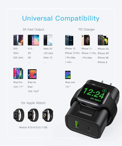 24W USB C Charger, 3 in 1 Design with Apple Watch Wireless Charger, PD Charger for iPhone, AirPods...