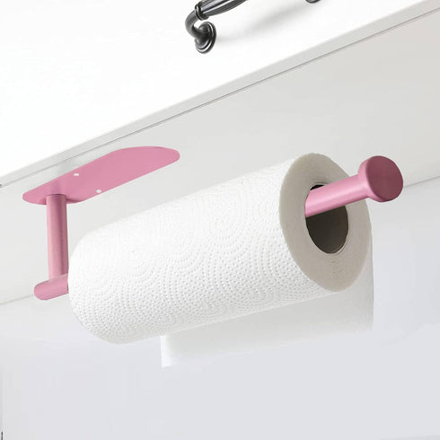 Pink Paper Towel Holder Kitchen Roll Holder, Paper Towel Holder - Self Adhesive or Drilling, Under Cabinet Pink Paper Towel Rack, Wall Mounted Pap...