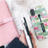 Compatible with iPhone XR Case Finger Grip,3D Embossed Pink Flowers Gray Shell Design, Rugged Shockproof Slim Fit Dual Layer Finger Ring Loop Stra...