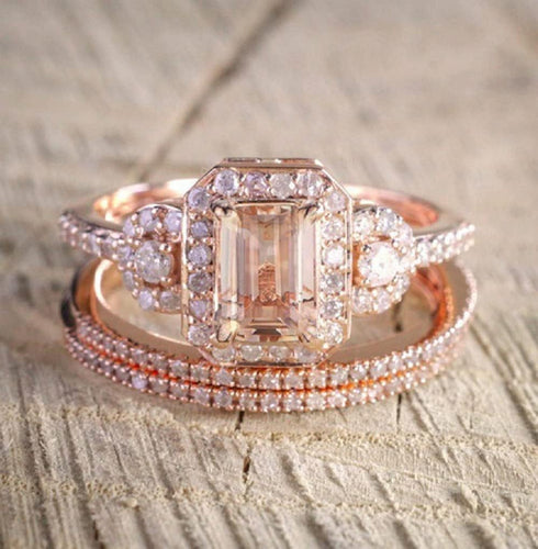 18k Rose Gold Plated Ring Set with Micro-Set Engagement Ring Women (7)...