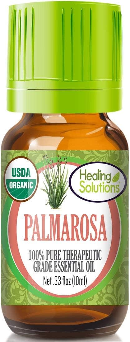 Healing Solutions Undiluted & Pure Palmarosa Essential Oil Organic 0.33 oz (10ml) – Palmarosa Essential Oil Therapeutic Grade for Skin...